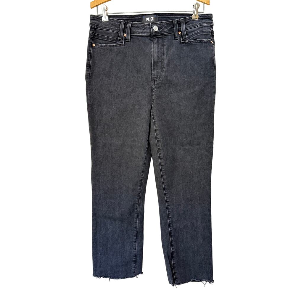 PAIGE Cindy High Rise Straight Jeans Size 31 Cropped Vintage Black Wash Denim